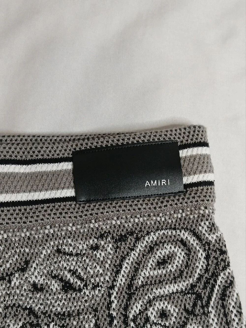 AMIRI Gray And White Bandana Print Knit Athletic Shorts